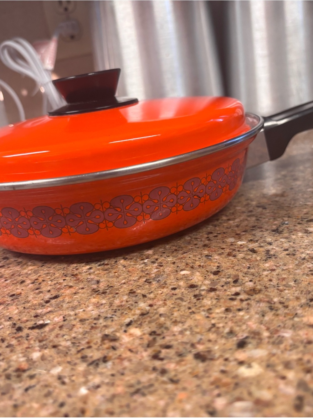 Bright Orange Floral Covered Skillet with Lid
